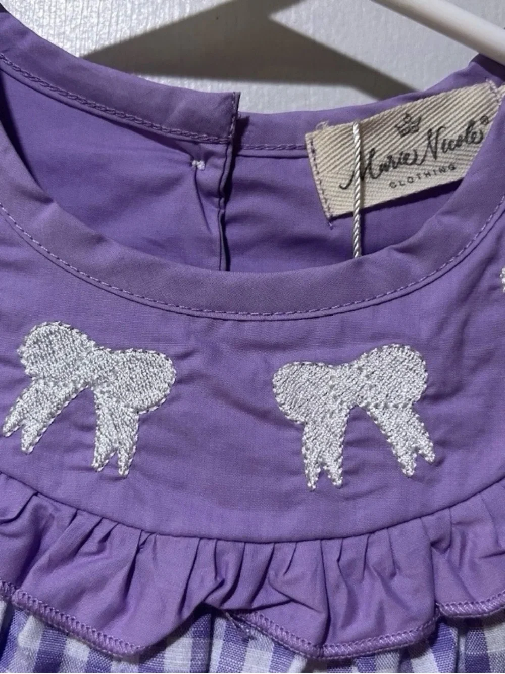 Lilac Gingham Sundress with Embroidered Bow Yoke